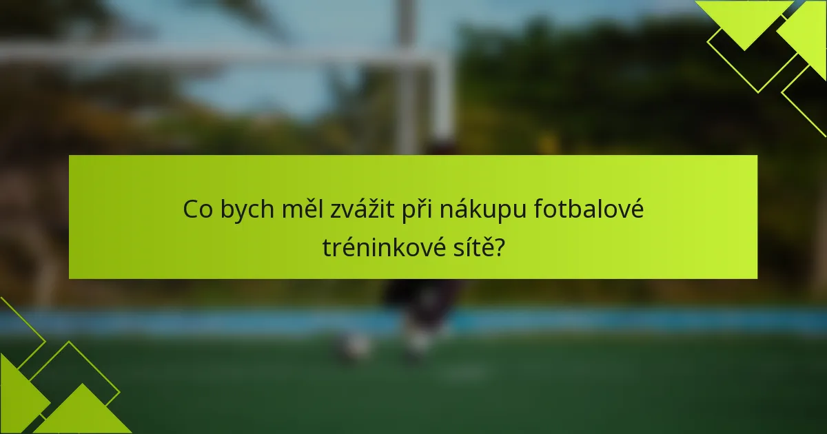 Co bych měl zvážit při nákupu fotbalové tréninkové sítě?